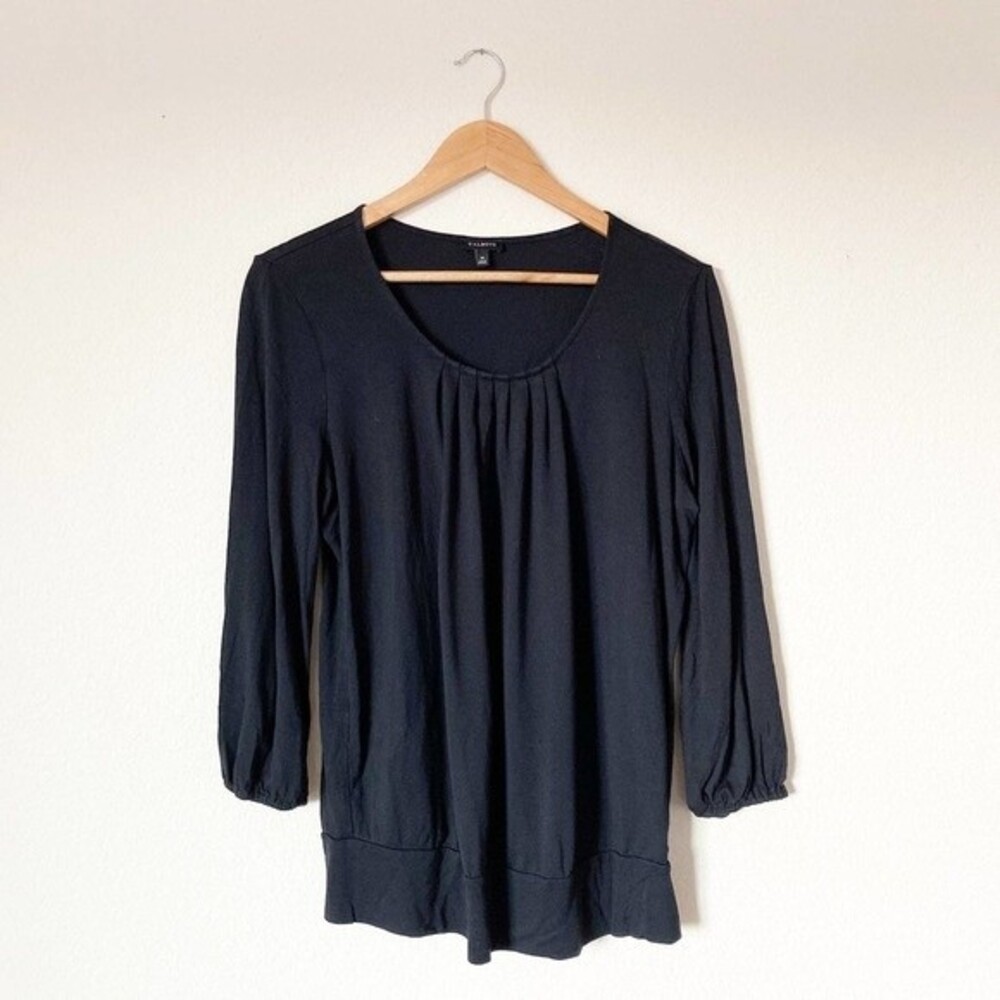 Talbots Black Elastic ¾ Sleeve Scoopneck Blouse Top Women Size Medium